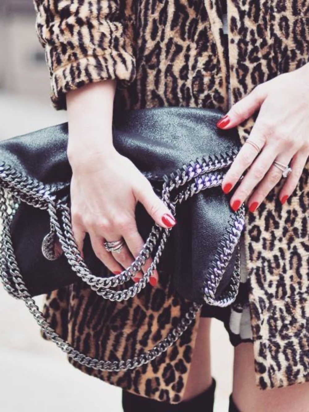 Stella McCartney Falabella Tote Bag Black Silver Chain Clutch Handbag Purse